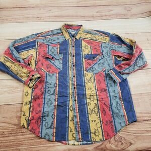VINTAGE Western Plains Trading Co Shirt Men Extra‎ Large Blue Western Adult XL